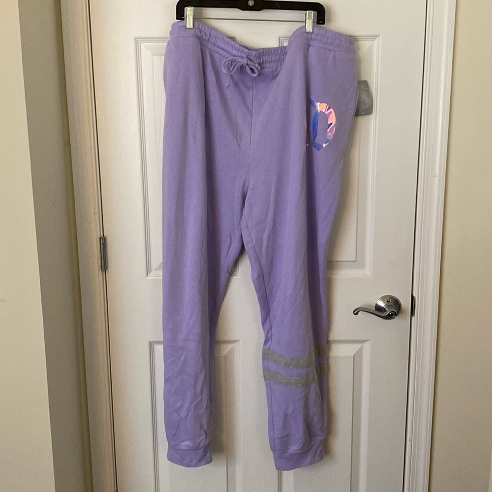 Disney Parks Disneyland Purple Sweatpants Joggers with Holographic Disneyland D